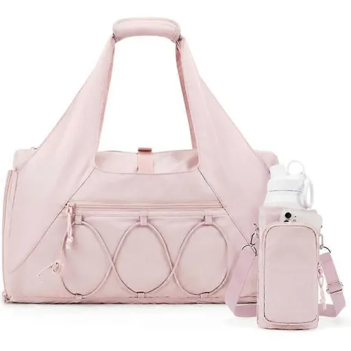 Gym Duffle Bag with Detachable Crossbody Water Bottle Pouch Sports Tote - Pink