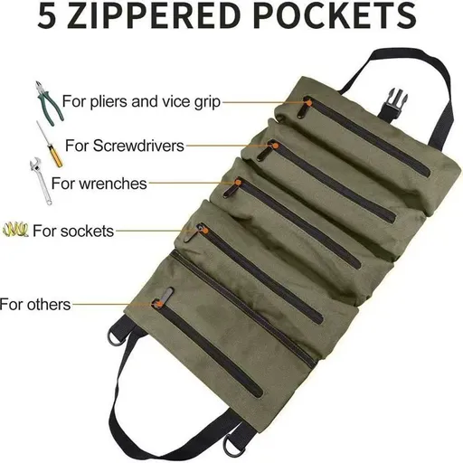 Tool Roll,Multi-Purpose Roll Up Tool Bag,Car First Aid Kit Wrap Roll Storage Case,Hanging Tool Zipper Carrier Tote,Car Camping Gear