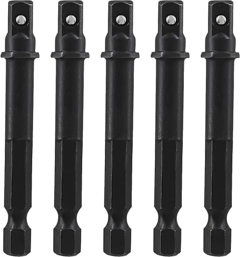 Biaungdo Square Socket Bit Adapter, 5 Pcs 1/4 Hex Impact Socket Extension Socket Driver Bits Set Impact Socket Adapter for Automotive DIY Drills(1/4 Hex Shank, Black)