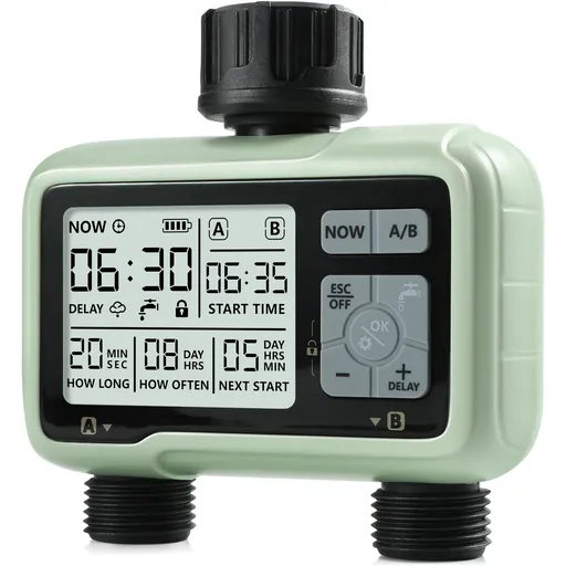 Water Timer for Garden Hose,Sprinkler Timer with Rain Delay/Manual Watering/Automatic Irrigation Controller System 2 Outlet