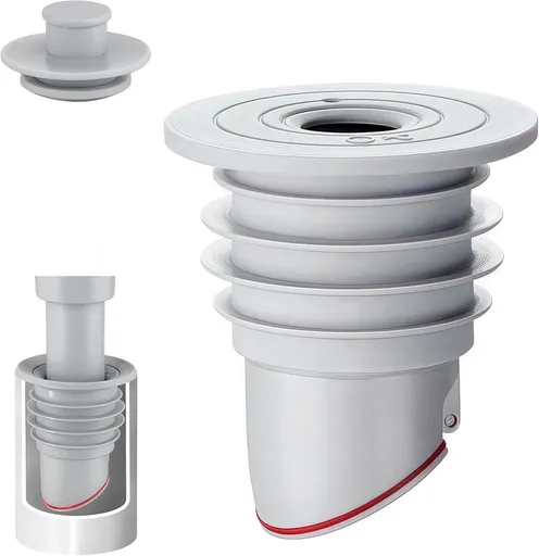 Washing machine drain plug - Sealing ring - suitable pipe inner diameter 45-50 mm - Drain plug - Sewer seals - Floor drain plug cover - drain pipe seal - anti-odor drain seal - with lid - for home, kitchen and bathroom - grey