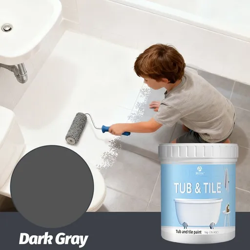Tub & Tile Paint: Waterproof, Non-Slip, Eco-Friendly for Ceramic Surfaces – Ideal for Bathrooms, Kitchens, Showers, Tiles, Sinks, Countertops, Bathtubs, Floor Tiles, and DIY Home Renovation - Dark Gray - Size 500g