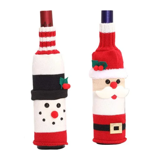 Christmas Wine Bottle Cover,Santa Claus Wine Bottle Toppers Handmade Wine Bottle Sweater Christmas Wine Bottle Decoration（2pcs）