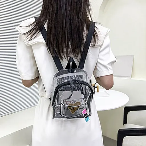 Clear Mini Backpack, Portable Transparent Bag Stadium Approved, Cute Backpack with Reinforced Straps & Front Pocket, Perfect for School, Security & Sporting (Black)