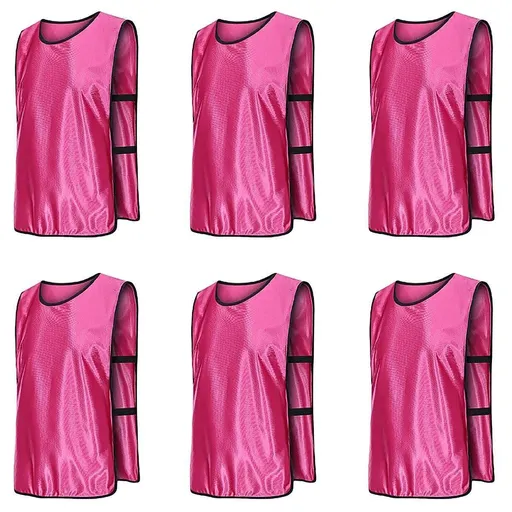 6X Sports Training Bibs Soccer Vests Group Team Bibs Basketball Cricket Football - Pink-L