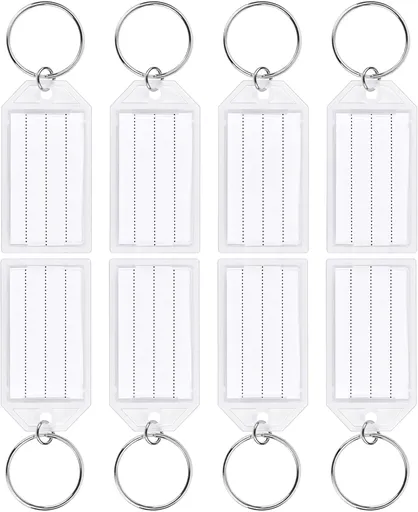 24 PCS Tough Key Tags with Labels, Key Chain Tags with Transparent Covers & Split Rings for Luggage, Office, Travel, Gifts, Item Identification, Organization, DIY, Personalization