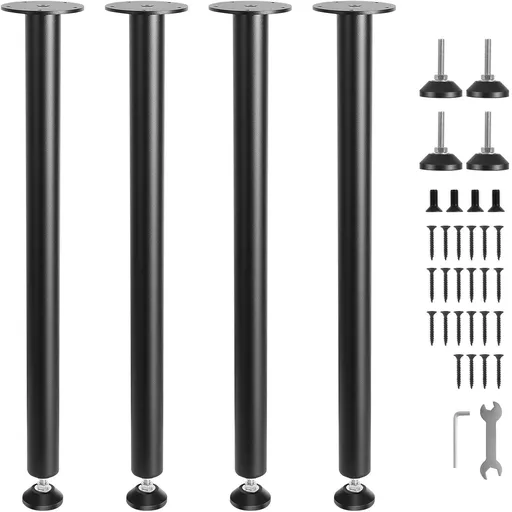 711.2mm Adjustable Desk Legs - Heavy Duty Reinforced Steel Table Legs Set of 4 with 544.3kg Load Capacity Black