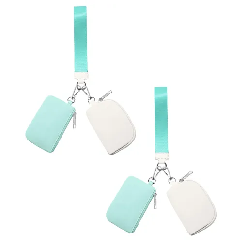 Keychain Wallet Mini Zip Around Wristlet Wallets For Women Detachable Dual Pouch Wristlet Portable Coin Purse Small Wallets For Travel Sports Outdoors Mint Green 2PCS