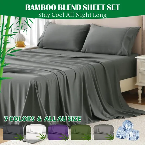 4 Piece Hotel Bamboo Cooling Sheet Set -Ultra Soft 2000TC Breathable Bed Sheets Set with 37 Centimetre Deep Pocket-Cooling Sheets for Hot Sleepers(Grey,Queen)