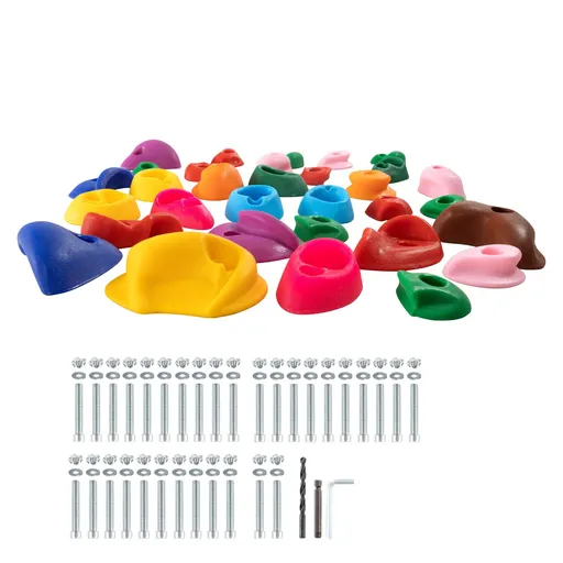 32 Rock Climbing Holds, Multi-Size and Multi-Colored Climbing Rocks for Kids and Adults, Rock Wall Holds with Mounting Hardware, Climbing Wall Grips for Indoor and Outdoor Playground Play Set
