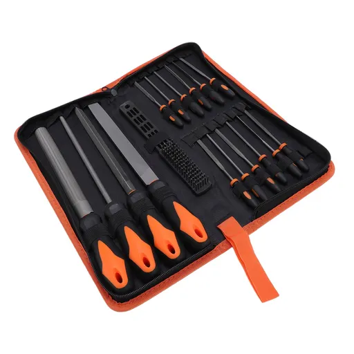 17 Pcs File Tool Set with Carry Case Half Round Triangle Round Flat and Needle Files Brush Carbon Steel Hand Files