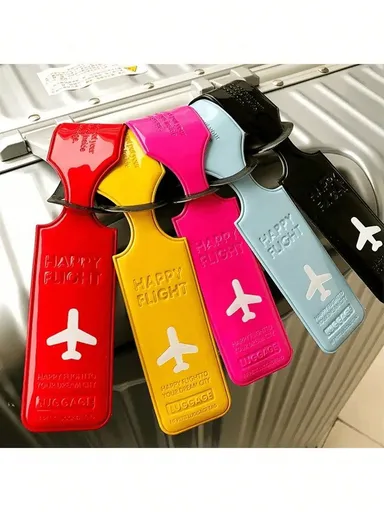 5pc Creative Plane Pattern Baggage Tag Travel Accessories Luggage Tag PU Leather Suitcase Tag ID Address Label Airplane Boarding Identification Tag Travel Essentials