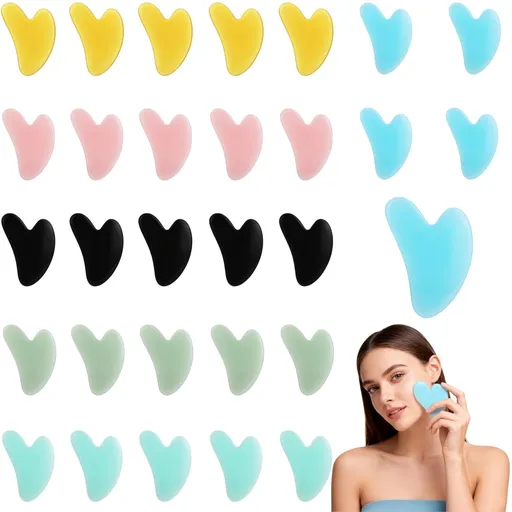 30 Piece Facial Massage Tools Set Heart Shaped Resin Massage Boards Multicolor for Daily Skincare Routine Spa Relaxation and Beauty Practice
