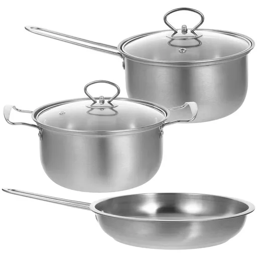 1Set Lightweight Stainless Steel Kitchen Pot Set Includes Frying Pan and Stock Pot