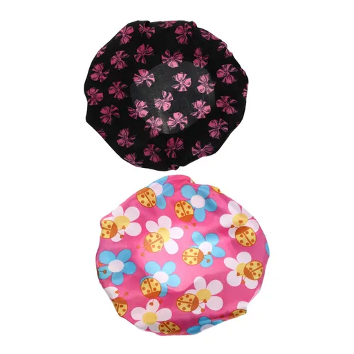 Sleeping Hat 2pcs Children's Printed Satin Bonnet Sleeping Hair Bath Caps Kids Elastic Shower Hat Night Sleep Caps Elastic Sleeping