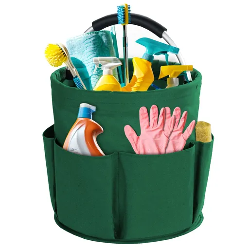 Green Foldable Cleaning Caddy with 6 Outer Pockets: 17L Collapsible Storage Basket for Household, Bathroom, Picnic & Beach – Durable Oxford Cloth Organizer | Other colors available in store