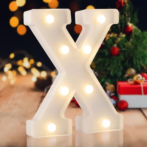 Sign letter X, warm white, 26 letters, 10 numbers, heart and & symbol; for birthday, party, Christmas, home, bar, wedding decoration; DIY word combinations; wall & tabletop display; battery operated.
