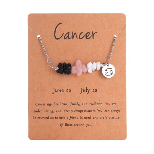 Zodiac Sign Chip Stone Necklace,Stainless Steel Irregular Natural Crystal Pendant,Cancer Themed Jewellery,Ideal for Christmas Halloween Party Wear & Holiday Gift