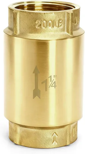 1-1/4 Inch Brass Check Valve, Universal One Way In Line Valves with Backflow Prevention, No Return Female Pipe Thread for Garden Hose Well Pumps Irrigation Systems, 1.25'' FNPT