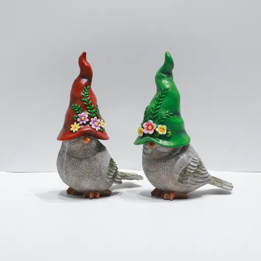 Bird Figurines Gnome Hats Resin Craft Ornaments Indoor Outdoor Decor 2 Color Options
