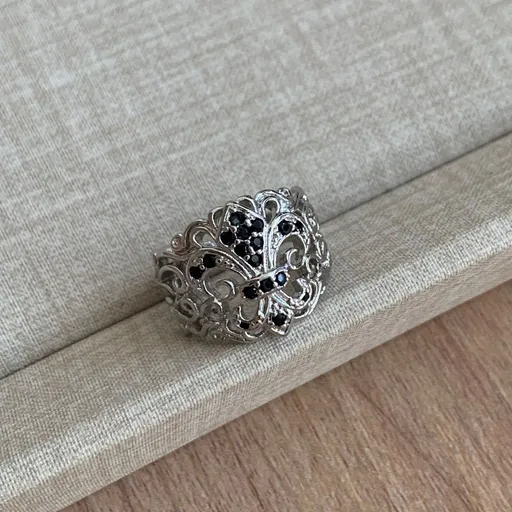 Wide Band Black Zircon Ring | Christmas Cool Style Gift | Simple Luxury High‑Sense Stackable Women Finger Band