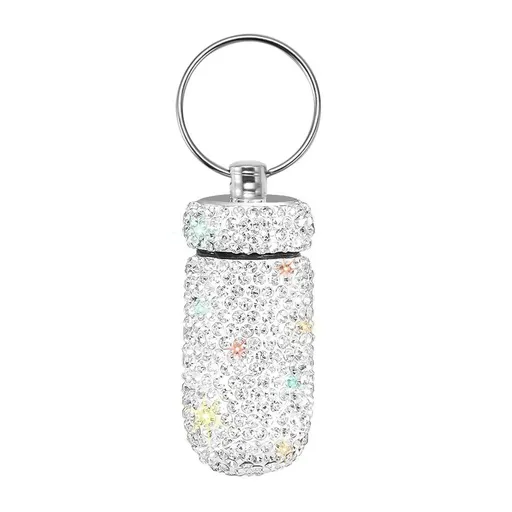 Portable pill box, pill container, waterproof pill holder, illuminated pill box with keychain, medication dispenser, bottle storage