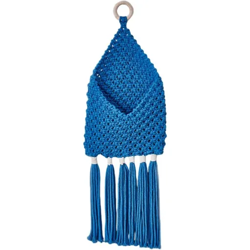 Handwoven Cotton Tassels Wall Hanging Basket Organizers Pocket For Dried Flower Mail Holder Nursery Home Decoration Wall Hanging Basket（Blue）