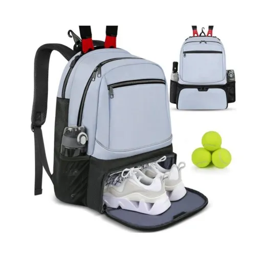Large Capacity Tennis Backpack with Racquet Compartment, Shoe Pocket and Fence Hook for Training, Matches and Court Sessions, Water Resistant Sports Bag for Tennis Players (SkyBlue)
