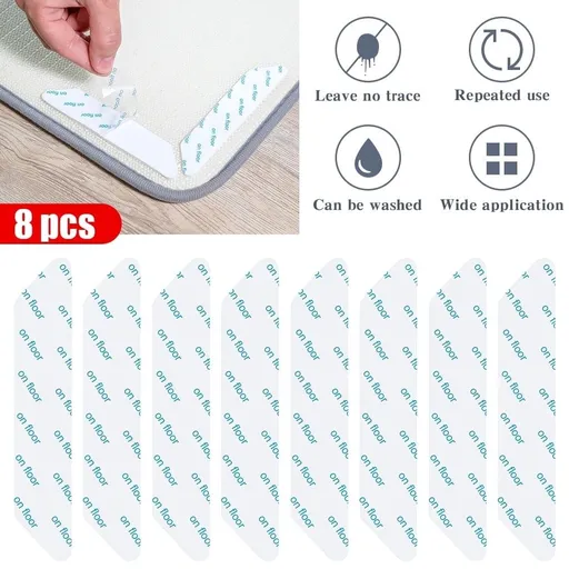 16 Pcs Rug Gripper Washable Reusable Non Slip Adhesive Area Grip Tape for Carpet Hardwood Floors White