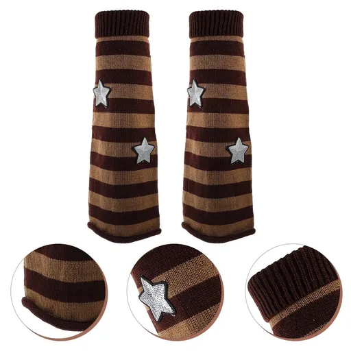 Warm Knit Leg Warmers Coffee Acrylic Winters Stylish Star Pattern