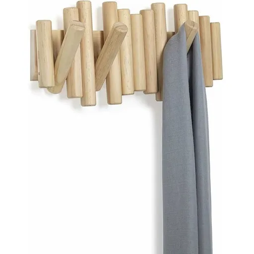 Wooden Wall Coat Rack with 5 Retractable Hooks, 37.1 x 16.5 x 4.4 cm