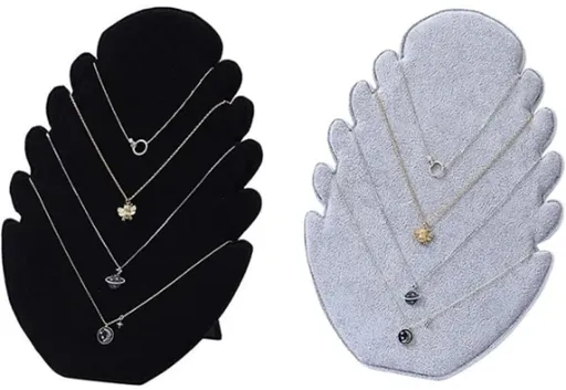 Set of two - Necklace display rack with 5 compartments - Velvet fabric - for hanging necklaces and storing jewelry