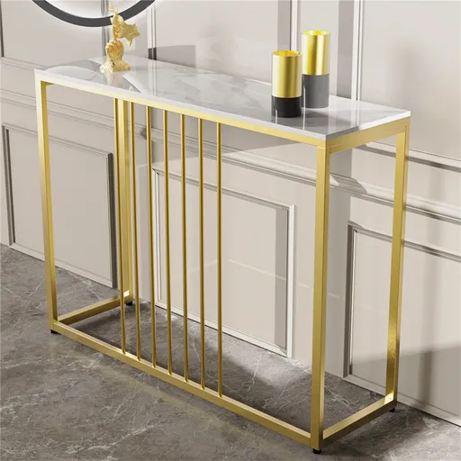 Console Table Nordic Style Sintered Stone Heavy Duty Gold and White 100 x 30 x 78.5 cm