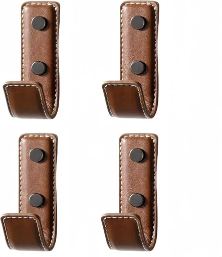 4 Pcs Leather Wall Hooks, Coat Hooks for Towels, Coats and Bags, Coffee, for Hallway, Bathroom and Bedroom