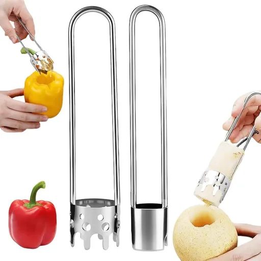 Apple Corer Tool, 2PCS Stainless Steel Fruit & Vegetable Corers for Red Bell Peppers, Apples, Pears - Easy Clean Kitchen Gadget (silver)