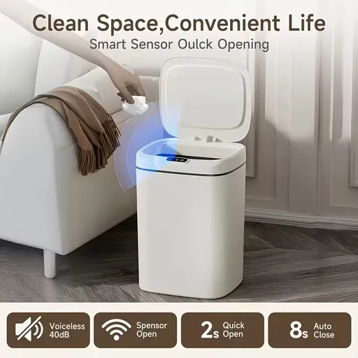 Intelligent sensor trash can, silent and gradual descent - odor-proof, multiple capacity options (14 liters), suitable for kitchens, bathrooms, living rooms, offices - battery-powered (requires AA batteries, batteries not included), waterproof rating