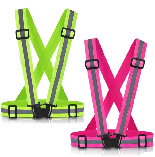 Adjustable Reflective Running Vest Lightweight Breathable Green and Pink 2 Pack