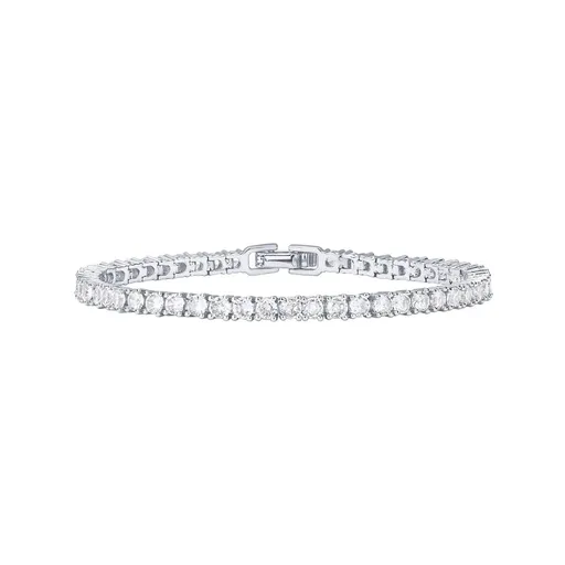 Silver 4.0mm Iced-Out Zirconia Tennis Bracelet with Secure Clasp - Classic Luxury Rhinestone Tennis Chain for Men & Women (7 Inches)