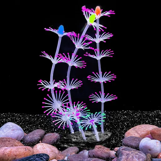 Soft Silica Gel Moves Naturally with Water Flow, Aquarium Decorations Glow in The Dark, Glowing Coral Ornaments (Pink, Cymbidium)