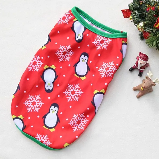 Christmas Pet Clothes Dog Cat Winter Cotton Vest Christmas red background black penguin XS