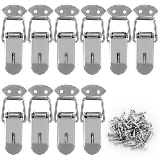 10 Pack Spring Loaded Toggle Latch Catch, Stainless Steel Spring Toggle Lock with Padlock Hole (Silver,90mm Overall Length)