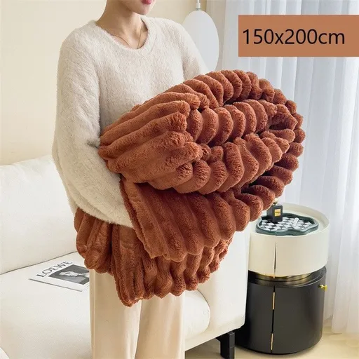 Thickened Rabbit Fleece Standard Blanket Soft Milk Fleece Office Home Nap Throw Caramel 150×200cm Ideal Christmas Gift
