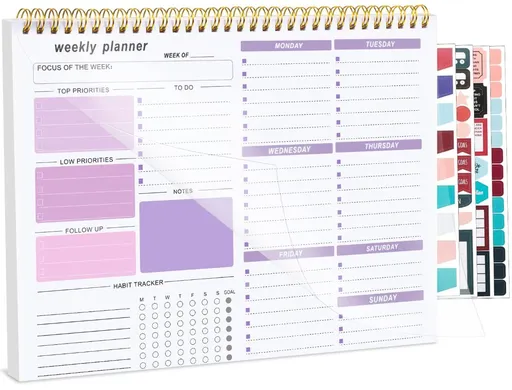 1Pack Weekly To Do List Notepad, 8.5"x11" Desk Planner 52 Sheets, 100GSM Paper Undated Habit Planner, Productivity Organizer Notepad, for Home School Office Work, Travel, College Essentials - Purple - Size 1Pack