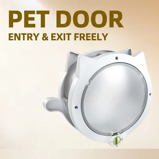 Smart Cat Door with Adjustable Locking System for Small to Medium Cats, Scratch-Resistant ABS Frame, Easy Indoor Installation for Room Doors or Cat Enclosures, Cute Cat Ear Design, Flexible 4-Way Entry Control for Independent Pet Movement (White)