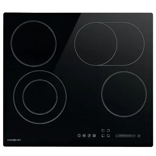 EuroChef 59cm 4 Zone Ceramic Cooktop, 6600W Electric, FlexiZone Adjustable Size Hobs, Touch Controls