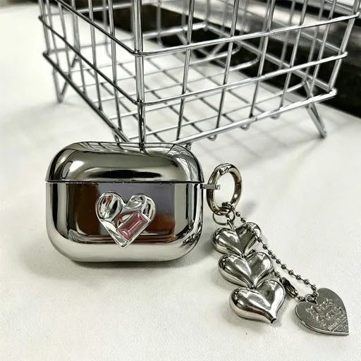 AirPods 4 Textured Silver Heart Electroplated Case + 3 Heart Charms