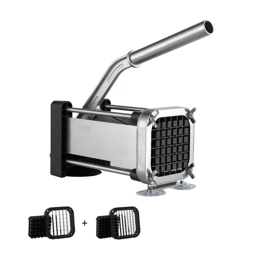 French Fry Cutter Manual Potato Slicer with 1/2 Inch & 3/8 Inch Stainless Steel Blades Potato Chopper Vegetable Cutter with Suction Base for Fries Carrots Cucumbers