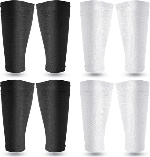 Soccer Shin Guards Sleeves 4 Pairs Flexible Soccer Shin Guard Leg Performance Support Polyester Soccer Shin Guard Sleeve Holder with Pocket for Soccer Sport