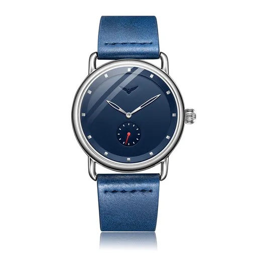Men's Quartz Watch Minimalist Design Small Seconds Blue Leather Band