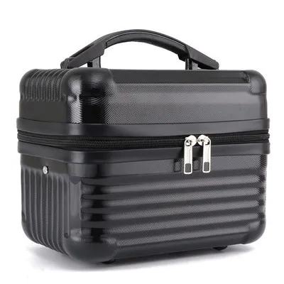 Black Durable Hard Shell Makeup Travel Case - Large Capacity Portable Cosmetic Organizer Box with Handle